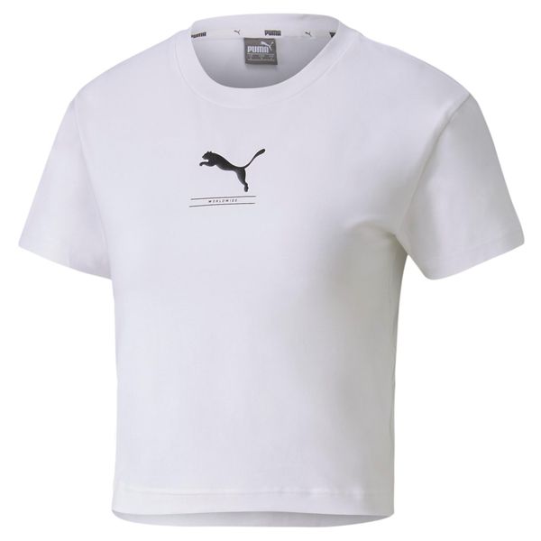 Koszulka sportowa damska Puma Nutility Fitted Tee. Białe koszulki sportowe Puma, bez wzorów, bez ramiączek, na fitness i siłownię. Za 39.83 zł.