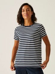 Regatta Koszulka "Bayletta" w kolorze biało-granatowym rozmiar: 38. Białe bluzki Regatta, bez wzorów, bez kołnierzyka, bez ramiączek. Za 87.61 zł.