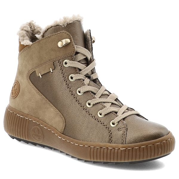 Brązowe Trzewiki Rieker Ocieplane Buty Damskie. Brązowe botki Rieker, bez wzorów, ze skóry, bez obcasa, bez zapięcia. Za 379.00 zł.