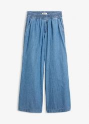 Jeansy wide leg, high waist. Czarne jeansy bonprix, bez wzorów, z podwyższonym stanem. Za 137.99 zł.
