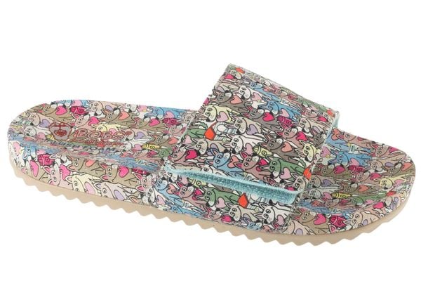 Klapki na basen damskie, Pop Ups 2 - Spring Crush. Klapki Skechers, bez wzorów, z materiału, bez obcasa. Za 119.99 zł.