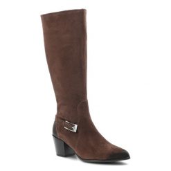 Czekoladowe Kozaki Armodo Eleganckie Buty Damskie. Brązowe kozaki Armodo, bez obcasa, bez zapięcia. Za 509.00 zł.