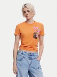 Desigual T-Shirt Botanical 25SWTK48 Pomarańczowy Slim Fit. Brązowe t-shirty Desigual, xl, bez wzorów, z bawełny, bez kołnierzyka, bez ramiączek. Za 89.99 zł.