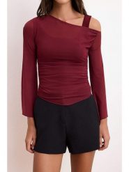 Trendyol Bluzka w kolorze bordowym rozmiar: S. Czerwone bluzki Trendyol, s, bez wzorów, bez kołnierzyka, bez ramiączek. Za 86.99 zł.