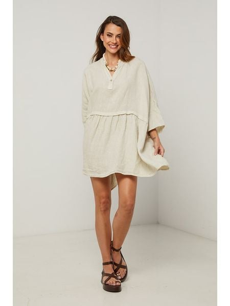 Fleur de Lin Sukienka w kolorze kremowym rozmiar: M. Brązowe sukienki Fleur de Lin, m, bez wzorów, ze lnu, bez kołnierzyka, bez ramiączek, maxi. Za 214.95 zł.