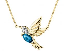 Naszyjnik z żółtego złota z diamentami i topazem London Blue - koliber - próba 585. Niebieskie naszyjniki Apart, z diamentem, złote. Za 2,890.00 zł.