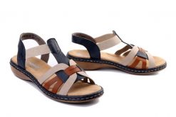 RIEKER 65918-90 blue combination, sandały damskie. Niebieskie sandały Rieker, bez wzorów, bez obcasa, bez zapięcia. Za 289.90 zł.
