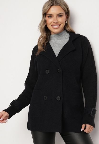 Czarny Płaszcz Dwurzędowy z Bawełną i Ściągaczami Ilifra. Czarne płaszcze Born2be, uniwersalny, bez wzorów, z bawełny, bez kaptura. Za 149.99 zł.