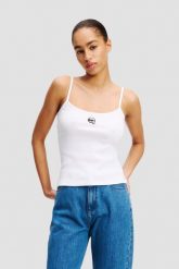 KARL LAGERFELD Biały damski top Ikon Patch Tank Top, Rozmiar XL. Białe topy KARL LAGERFELD, s, bez wzorów, bez kołnierzyka, bez ramiączek. W wyprzedaży za 189.99 zł.