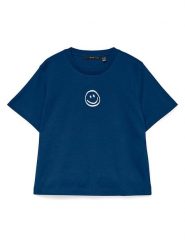 Vero Moda Koszulka w kolorze granatowym rozmiar: L. Niebieskie bluzki Vero Moda, l, bez wzorów, z bawełny, bez kołnierzyka, bez ramiączek. Za 62.61 zł.