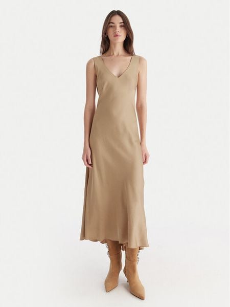 ViCOLO Sukienka koktajlowa TF0247 Beżowy Regular Fit. Brązowe sukienki ViCOLO, s, bez wzorów, z wiskozy, wizytowe, bez kołnierzyka, bez ramiączek. Za 399.99 zł.