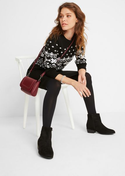 Sukienka dzianinowa w norweski wzór. Czarne sukienki bonprix, bez wzorów, z dzianiny, bez kołnierzyka, bez ramiączek. Za 139.99 zł.