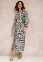 Biało-Czarna Sukienka Hyrathe. Czarne sukienki Renee, l, z aplikacjami, z tkaniny, eleganckie, bez kołnierzyka, bez ramiączek, maxi. Za 59.99 zł.