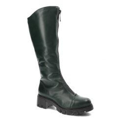 Zielone Kozaki Simen Modne Wygodne Buty Damskie. Zielone kozaki Simen, na zimę, ze skóry, przed kolano, bez obcasa, bez zapięcia. Za 519.00 zł.
