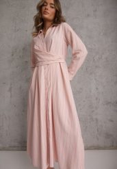 Różowa Wiskozowa Sukienka o Koszulowym Kroju z Marszczoną Talią Abilera. Czerwone sukienki Renee, na co dzień, l, bez wzorów, z wiskozy, eleganckie, bez kołnierzyka, bez ramiączek, maxi, koszulowe. Za 129.99 zł.