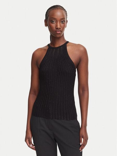 Guess Top W6YR48 Z1259 Czarny Regular Fit. Czarne topy Guess, l, z aplikacjami, z wiskozy, bez kołnierzyka, bez ramiączek. Za 344.99 zł.