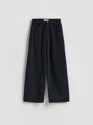 Jeansy wide leg z wysokim stanem - czarny. Czarne jeansy Reserved, bez wzorów, z podwyższonym stanem. Za 139.99 zł.