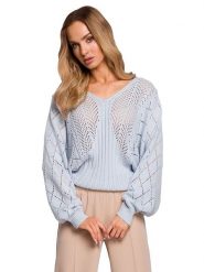 Made of emotion Sweter w kolorze błękitnym rozmiar: onesize. Niebieskie swetry Made Of Emotion, bez wzorów, ze splotem, bez ramiączek. Za 62.03 zł.