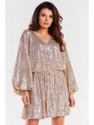 Awama Sukienka w kolorze beżowym rozmiar: onesize. Brązowe sukienki Awama, bez wzorów, bez kołnierzyka, bez ramiączek, mini. Za 279.99 zł.