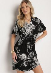 Czarna Sukienka w Kwiaty z Paskiem Cleza. Czarne sukienki Born2be, na co dzień, na lato, l, bez wzorów, eleganckie, bez kołnierzyka, bez ramiączek, midi. Za 34.99 zł.
