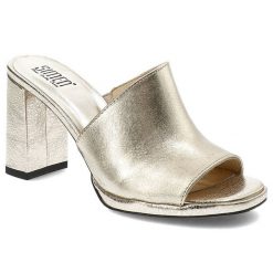 Złote Klapki Simen Stylowe Buty Damskie. Żółte klapki Simen, bez wzorów, bez obcasa, na obcasie. Za 389.00 zł.