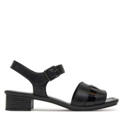 Sandały Rieker. Czarne sandały Rieker, bez wzorów, bez obcasa, na słupku, bez zapięcia. Za 299.99 zł.
