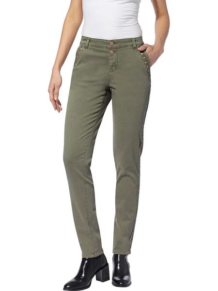 Heine Dżinsy - Slim fit - w kolorze khaki rozmiar: 40. Brązowe jeansy Heine, bez wzorów, z podwyższonym stanem. Za 96.14 zł.