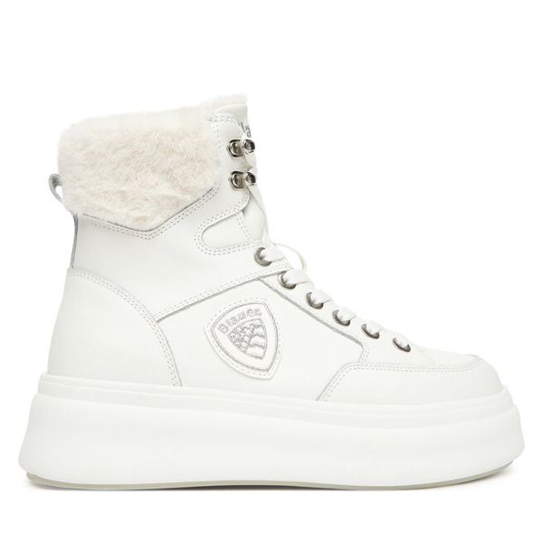 Trzewiki Blauer. Białe botki Blauer, bez wzorów, bez obcasa, na płaskiej podeszwie, bez zapięcia. Za 559.99 zł.