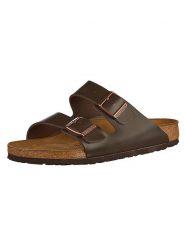 Birkenstock Skórzane klapki "Arizona" w kolorze ciemnobrązowym rozmiar: 44. Brązowe klapki Birkenstock, bez wzorów, bez obcasa. Za 412.88 zł.