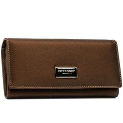Elegancki portfel damski wykonany ze skóry naturalnej i ekologicznej w brązowym kolorze PTN PS401-HNL Peterson. Brązowe portfele Peterson, bez wzorów, ze skóry. Za 119.99 zł.