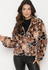 Czarno-Beżowa Futerkowa Kurtka ze Ściągaczami i Kołnierzykiem w Animal Print Fortilia. Czarne kurtki Born2be, l, bez wzorów, z futra, bez kaptura. Za 69.99 zł.