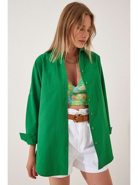 Happiness Istanbul Bluzka w kolorze zielonym rozmiar: 38. Zielone bluzki Happiness Istanbul, bez wzorów, bez kołnierzyka, bez ramiączek. Za 52.42 zł.