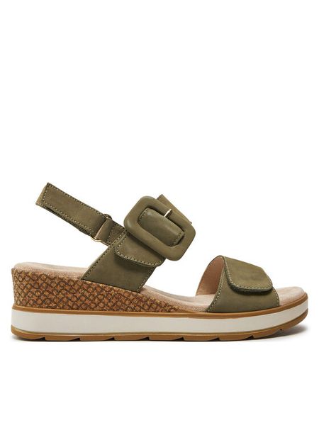 Caprice Sandały 9-28753-42 Khaki. Brązowe sandały Caprice, bez wzorów, z nubiku, bez obcasa, na koturnie, bez zapięcia. Za 217.99 zł.