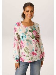 Aniston Bluzka w kolorze jasnoróżowo-zielonym rozmiar: 38. Różowe bluzki Aniston, bez wzorów, z bawełny, bez kołnierzyka, bez ramiączek. Za 130.99 zł.