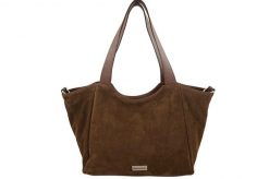 Torebka damska zamszowa typu worek - Brązowa. Brązowe torby na ramię Barberini's, bez wzorów, z jeansu, biznesowe, na ramię, duże, pikowane, bez dodatków. Za 300.99 zł.