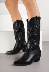 Czarne Kozaki Kowbojki na Obcasie z Tłoczoną Cholewką Latuella. Czarne kozaki Born2be, z jeansu, bez obcasa, na obcasie, bez zapięcia. Za 159.99 zł.