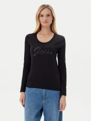 Guess Bluzka W5YI26 J1314 Czarny Slim Fit. Czarne bluzki Guess, m, z aplikacjami, z bawełny, bez kołnierzyka, bez ramiączek. Za 239.99 zł.