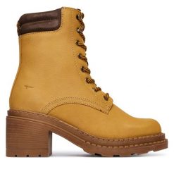 Trzewiki Tamaris. Brązowe botki Tamaris, bez wzorów, bez obcasa, na słupku, bez zapięcia. Za 359.99 zł.