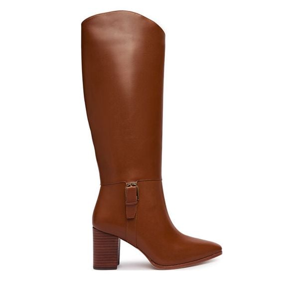 Kozaki LAUREN RALPH LAUREN. Brązowe kozaki Lauren Ralph Lauren, bez obcasa, na słupku, bez zapięcia. Za 1,599.00 zł.