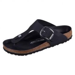Japonki damskie Birkenstock Gizeh Big Buckle. Czarne klapki Birkenstock, bez wzorów, z materiału, bez obcasa. Za 928.00 zł.