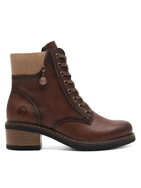 Remonte Trzewiki D1A70-22 Brązowy. Brązowe botki Remonte, bez wzorów, ze skóry, bez obcasa, na słupku, bez zapięcia. Za 499.99 zł.