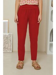 Rodier Lin Lniane spodnie w kolorze czerwonym rozmiar: XL/XXL. Czerwone spodnie materiałowe Rodier Lin, na co dzień, xl, bez wzorów, ze lnu, z podwyższonym stanem. Za 118.84 zł.