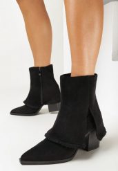 Czarne Botki z Wywiniętą Cholewką i Suwakiem Kemme. Czarne botki Born2be, bez wzorów, bez obcasa, na obcasie, bez zapięcia. Za 169.99 zł.