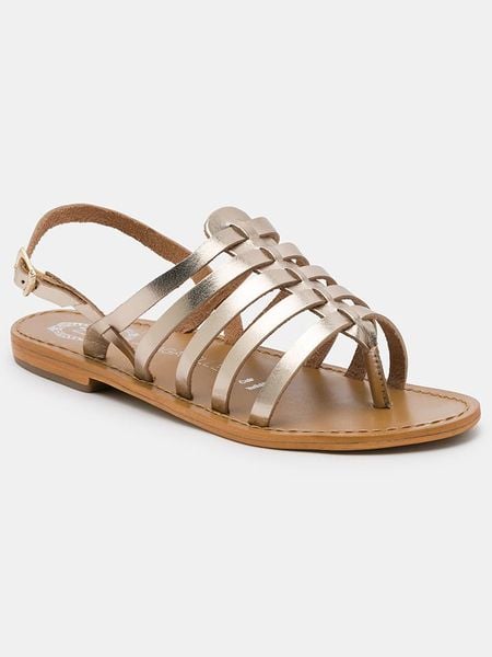 Les BAGATELLES Skórzane sandały "Buff" w kolorze złotym rozmiar: 37. Żółte sandały Les BAGATELLES, bez wzorów, ze skóry, klasyczne, bez obcasa, bez zapięcia. Za 164.95 zł.