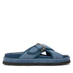 Klapki Pollini. Niebieskie klapki Pollini, bez wzorów, bez obcasa. Za 1,069.00 zł.