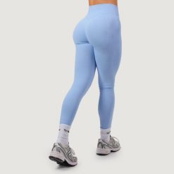Legginsy damskie fitness bezszwowe z wysokim stanem Sky NEO. Niebieskie legginsy GYMBEAM, s, bez wzorów, z elastanu, z podwyższonym stanem. Za 112.90 zł.