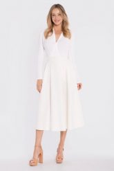 Rozkloszowana spódnica z wysokim stanem kremowa. Białe spódnice Stylove, l, bez wzorów, eleganckie, midi, rozkloszowane. Za 289.00 zł.