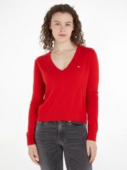 TOMMY JEANS Sweter w kolorze czerwonym rozmiar: L. Czerwone swetry Tommy Jeans, l, bez wzorów, z bawełny, bez ramiączek. Za 206.91 zł.