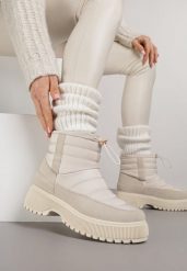 Beżowe Pikowane Śniegowce ze Ściągaczem Monivella. Brązowe trapery i śniegowce Renee, z jeansu. Za 149.99 zł.