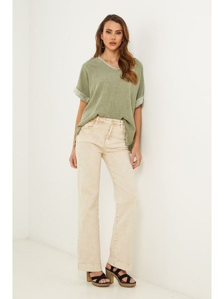 Fleur de Lin Lniana bluzka "Gallieni" w kolorze zielonym rozmiar: XXL. Zielone bluzki Fleur de Lin, xxl, bez wzorów, ze lnu, bez kołnierzyka, bez ramiączek. Za 194.95 zł.
